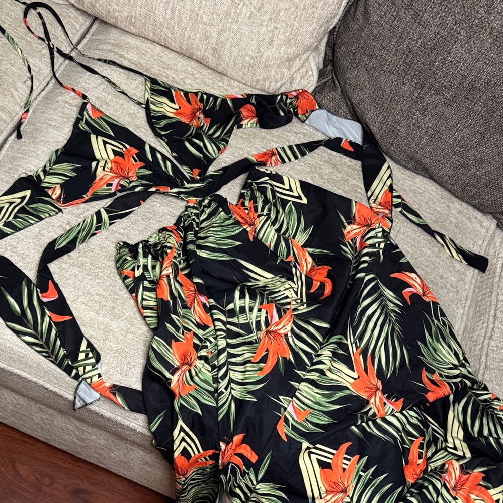 Tropical Print summer maxi dress size L